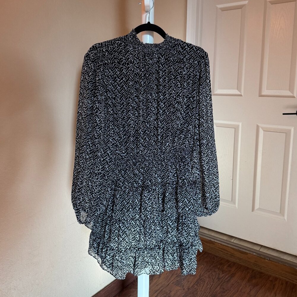 Express Black & White Tiered Long Sleeve Mini Dress – Size L